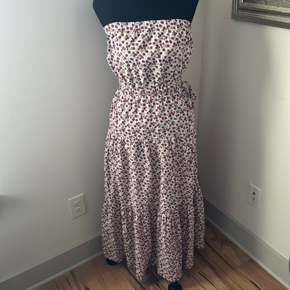 GAP floral print strapless tiered Boho peasant cottage cotton maxi dress Sz S - Picture 1 of 9